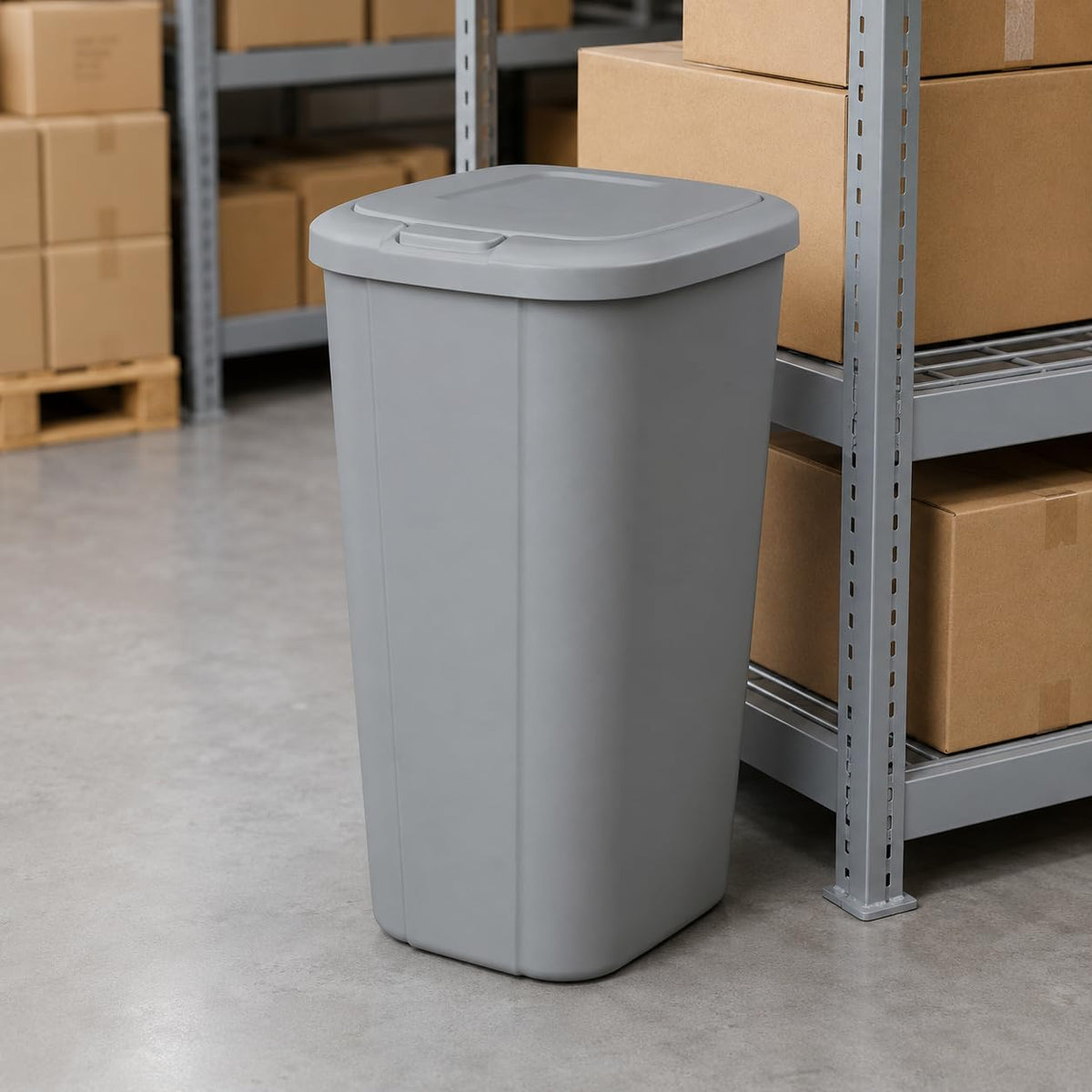 13.3 Gallon Plastic Kitchen Trash Can, Slim Touch Top Push Button Lid Gray