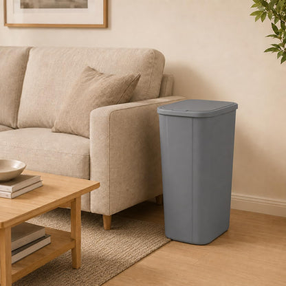 13.3 Gallon Plastic Kitchen Trash Can, Slim Touch Top Push Button Lid Gray