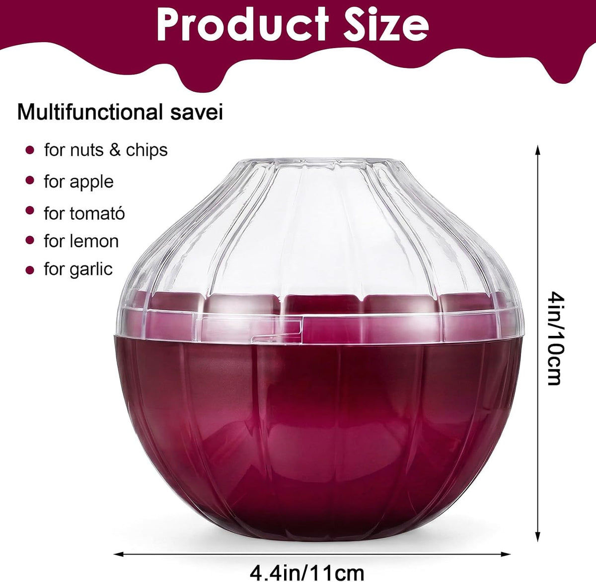 Onion Storage Container for Fridge, Reusable Onion & Tomato Keeper with Lid - Vegetable Holder for Refrigerator, Produce Saver Box for Freshness, 4.33 x 4.33 x 4.02 Inches
