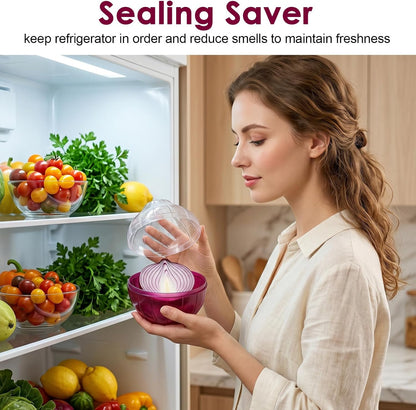Onion Storage Container for Fridge, Reusable Onion & Tomato Keeper with Lid - Vegetable Holder for Refrigerator, Produce Saver Box for Freshness, 4.33 x 4.33 x 4.02 Inches