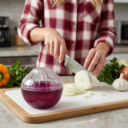 Onion Storage Container for Fridge, Reusable Onion & Tomato Keeper with Lid - Vegetable Holder for Refrigerator, Produce Saver Box for Freshness, 4.33 x 4.33 x 4.02 Inches
