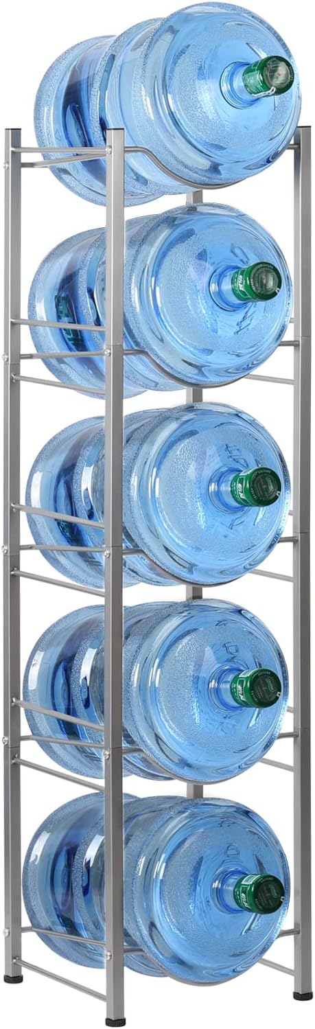 5 Gallon Water Jug Holder, 5 Tiers Silver Heavy Duty Water Rack