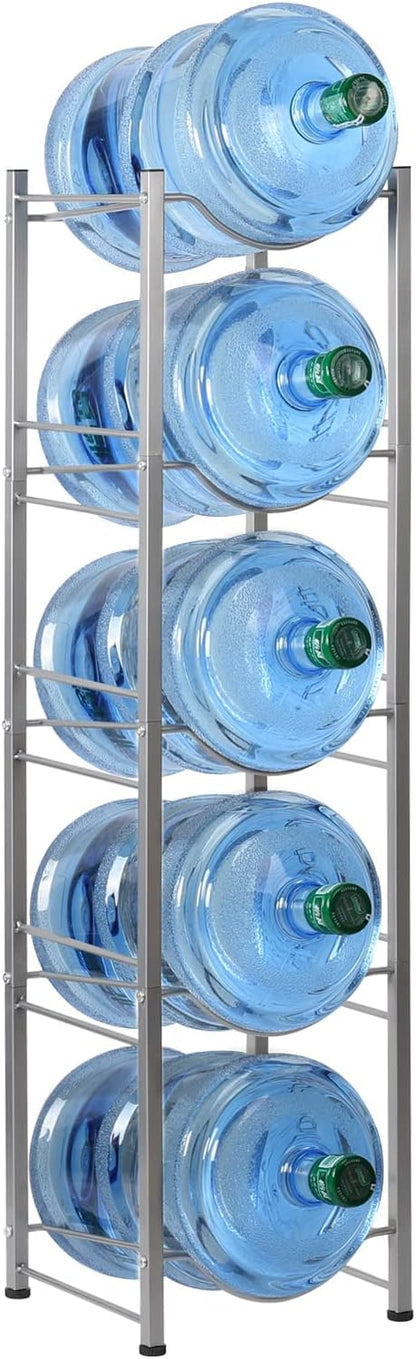 5 Gallon Water Jug Holder, 5 Tiers Silver Heavy Duty Water Rack