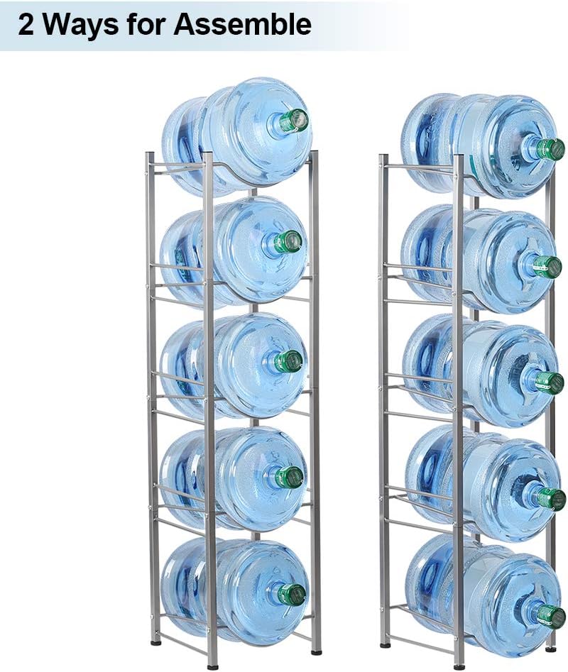5 Gallon Water Jug Holder, 5 Tiers Silver Heavy Duty Water Rack