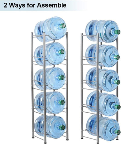 5 Gallon Water Jug Holder, 5 Tiers Silver Heavy Duty Water Rack