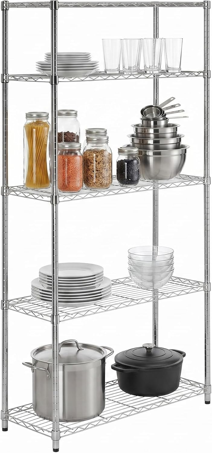 5-Tier Heavy Duty Adjustable Shelving Unit, 200-lb Per Shelf NSF Certified Metal Storage Rack, Chrome Wire Shelf for Garage Kitchen Pantry, 36 x 14 x 72 in