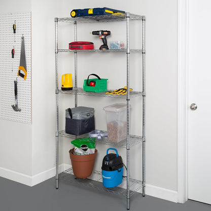 5-Tier Heavy Duty Adjustable Shelving Unit, 200-lb Per Shelf NSF Certified Metal Storage Rack, Chrome Wire Shelf for Garage Kitchen Pantry, 36 x 14 x 72 in