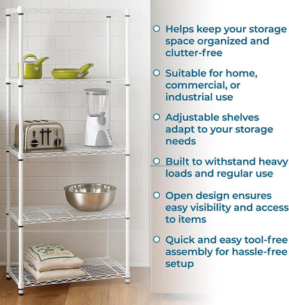 5-Tier Heavy Duty Adjustable Shelving Unit, 200-lb Per Shelf NSF Certified Metal Storage Rack, Chrome Wire Shelf for Garage Kitchen Pantry, 36 x 14 x 72 in