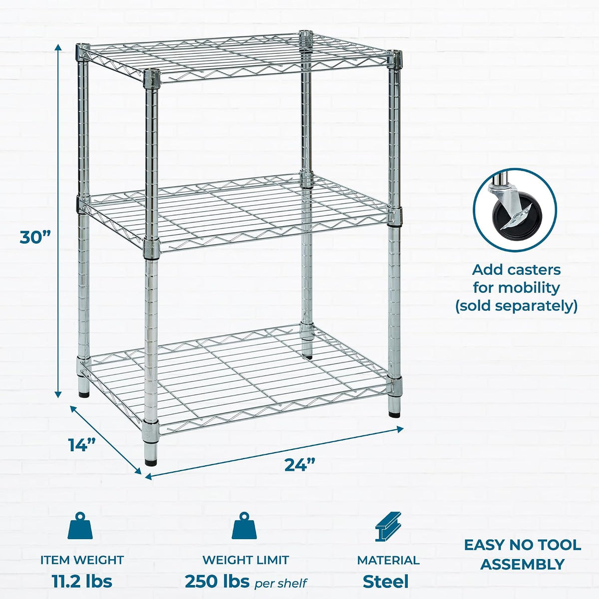 5-Tier Heavy Duty Adjustable Shelving Unit, 200-lb Per Shelf NSF Certified Metal Storage Rack, Chrome Wire Shelf for Garage Kitchen Pantry, 36 x 14 x 72 in