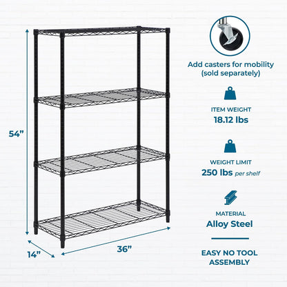5-Tier Heavy Duty Adjustable Shelving Unit, 200-lb Per Shelf NSF Certified Metal Storage Rack, Chrome Wire Shelf for Garage Kitchen Pantry, 36 x 14 x 72 in
