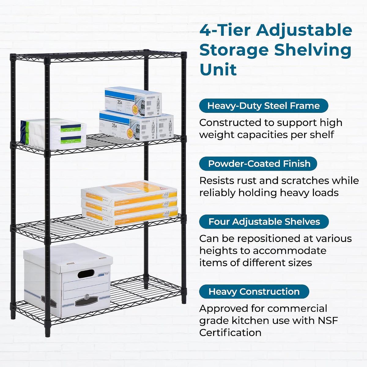 5-Tier Heavy Duty Adjustable Shelving Unit, 200-lb Per Shelf NSF Certified Metal Storage Rack, Chrome Wire Shelf for Garage Kitchen Pantry, 36 x 14 x 72 in