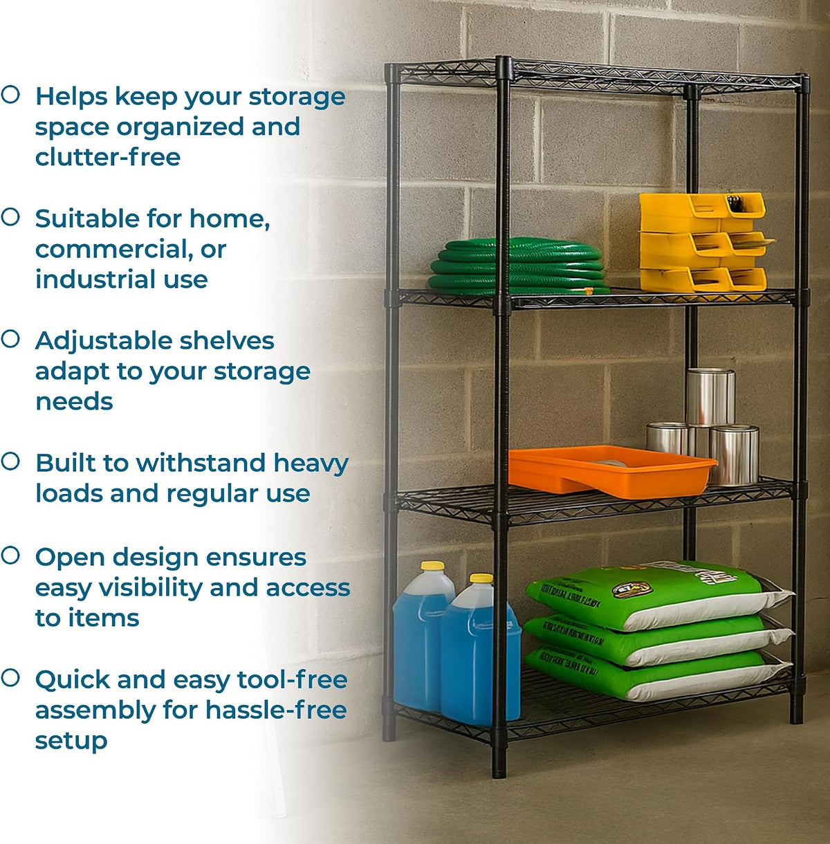 5-Tier Heavy Duty Adjustable Shelving Unit, 200-lb Per Shelf NSF Certified Metal Storage Rack, Chrome Wire Shelf for Garage Kitchen Pantry, 36 x 14 x 72 in