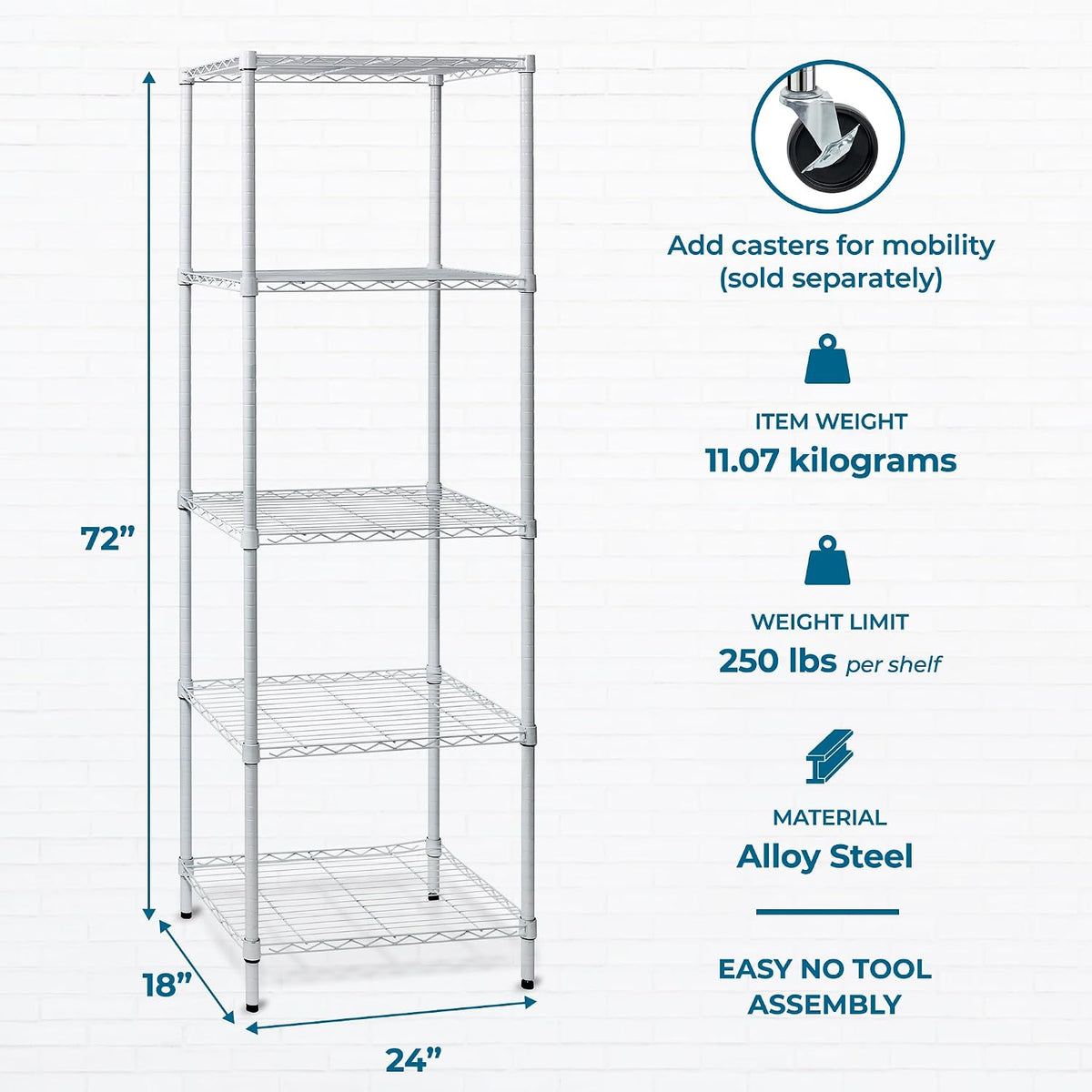 5-Tier Heavy Duty Adjustable Shelving Unit, 200-lb Per Shelf NSF Certified Metal Storage Rack, Chrome Wire Shelf for Garage Kitchen Pantry, 36 x 14 x 72 in