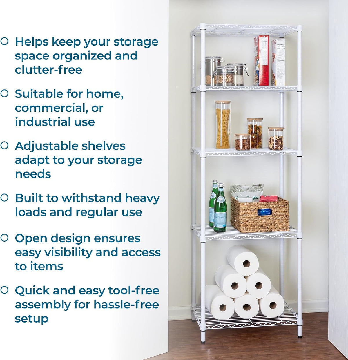 5-Tier Heavy Duty Adjustable Shelving Unit, 200-lb Per Shelf NSF Certified Metal Storage Rack, Chrome Wire Shelf for Garage Kitchen Pantry, 36 x 14 x 72 in