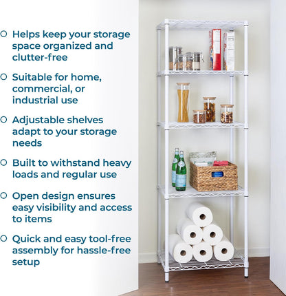 5-Tier Heavy Duty Adjustable Shelving Unit, 200-lb Per Shelf NSF Certified Metal Storage Rack, Chrome Wire Shelf for Garage Kitchen Pantry, 36 x 14 x 72 in