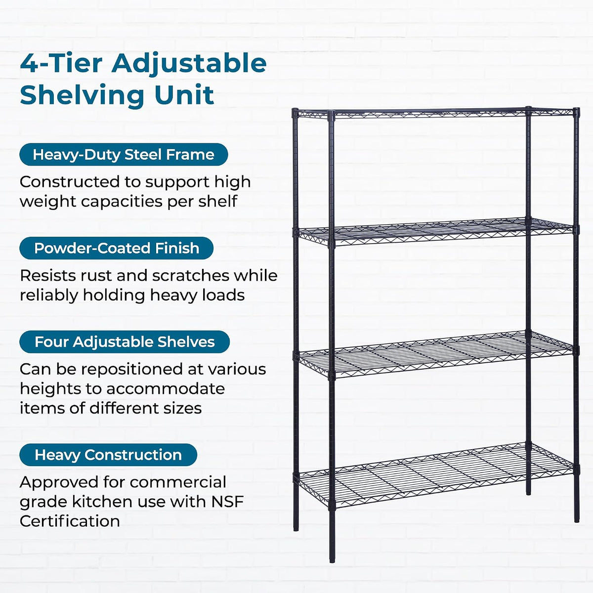 5-Tier Heavy Duty Adjustable Shelving Unit, 200-lb Per Shelf NSF Certified Metal Storage Rack, Chrome Wire Shelf for Garage Kitchen Pantry, 36 x 14 x 72 in