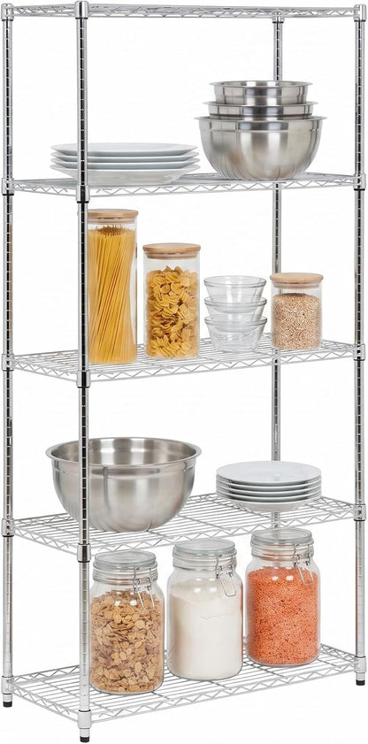 5-Tier Heavy Duty Adjustable Shelving Unit, 200-lb Per Shelf NSF Certified Metal Storage Rack, Chrome Wire Shelf for Garage Kitchen Pantry, 36 x 14 x 72 in