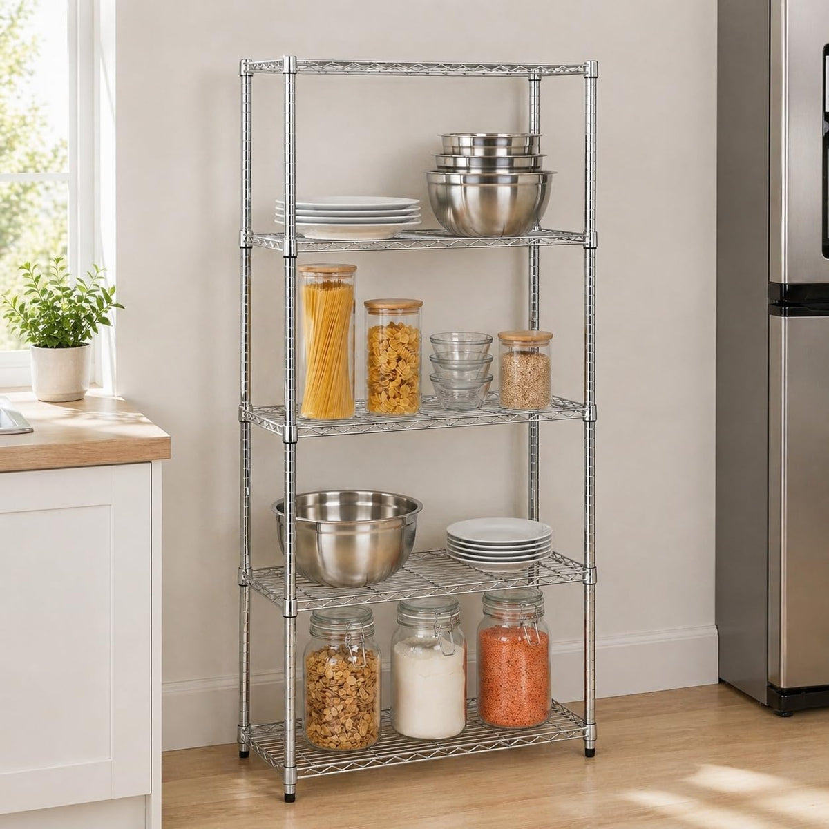 5-Tier Heavy Duty Adjustable Shelving Unit, 200-lb Per Shelf NSF Certified Metal Storage Rack, Chrome Wire Shelf for Garage Kitchen Pantry, 36 x 14 x 72 in