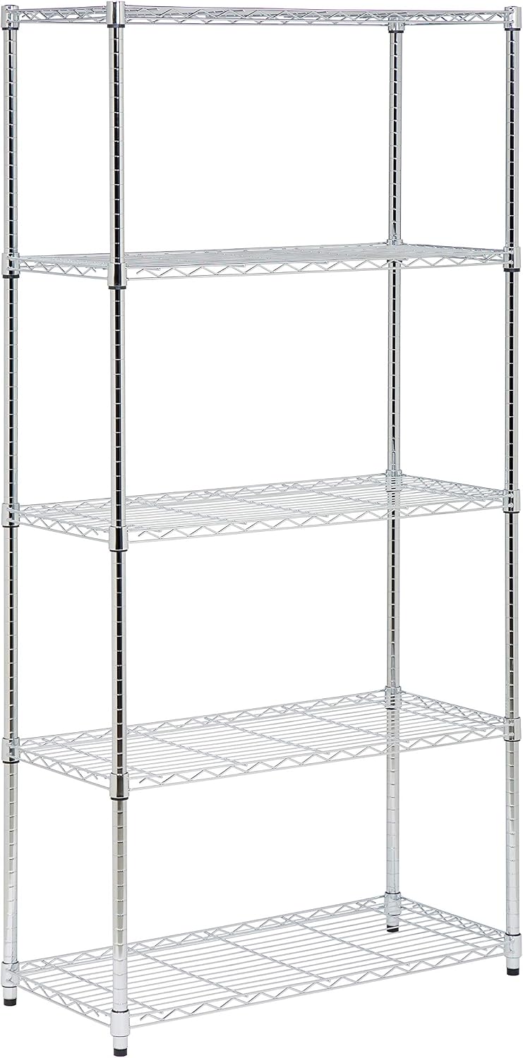 5-Tier Heavy Duty Adjustable Shelving Unit, 200-lb Per Shelf NSF Certified Metal Storage Rack, Chrome Wire Shelf for Garage Kitchen Pantry, 36 x 14 x 72 in