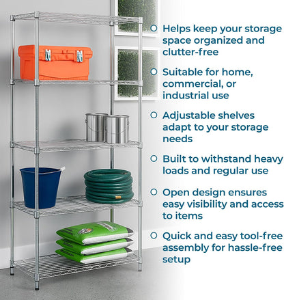 5-Tier Heavy Duty Adjustable Shelving Unit, 200-lb Per Shelf NSF Certified Metal Storage Rack, Chrome Wire Shelf for Garage Kitchen Pantry, 36 x 14 x 72 in
