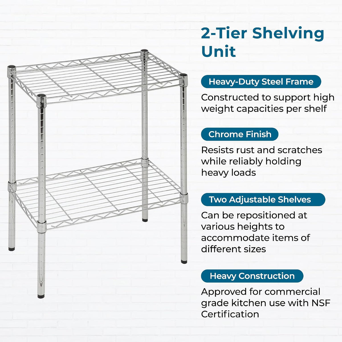 5-Tier Heavy Duty Adjustable Shelving Unit, 200-lb Per Shelf NSF Certified Metal Storage Rack, Chrome Wire Shelf for Garage Kitchen Pantry, 36 x 14 x 72 in