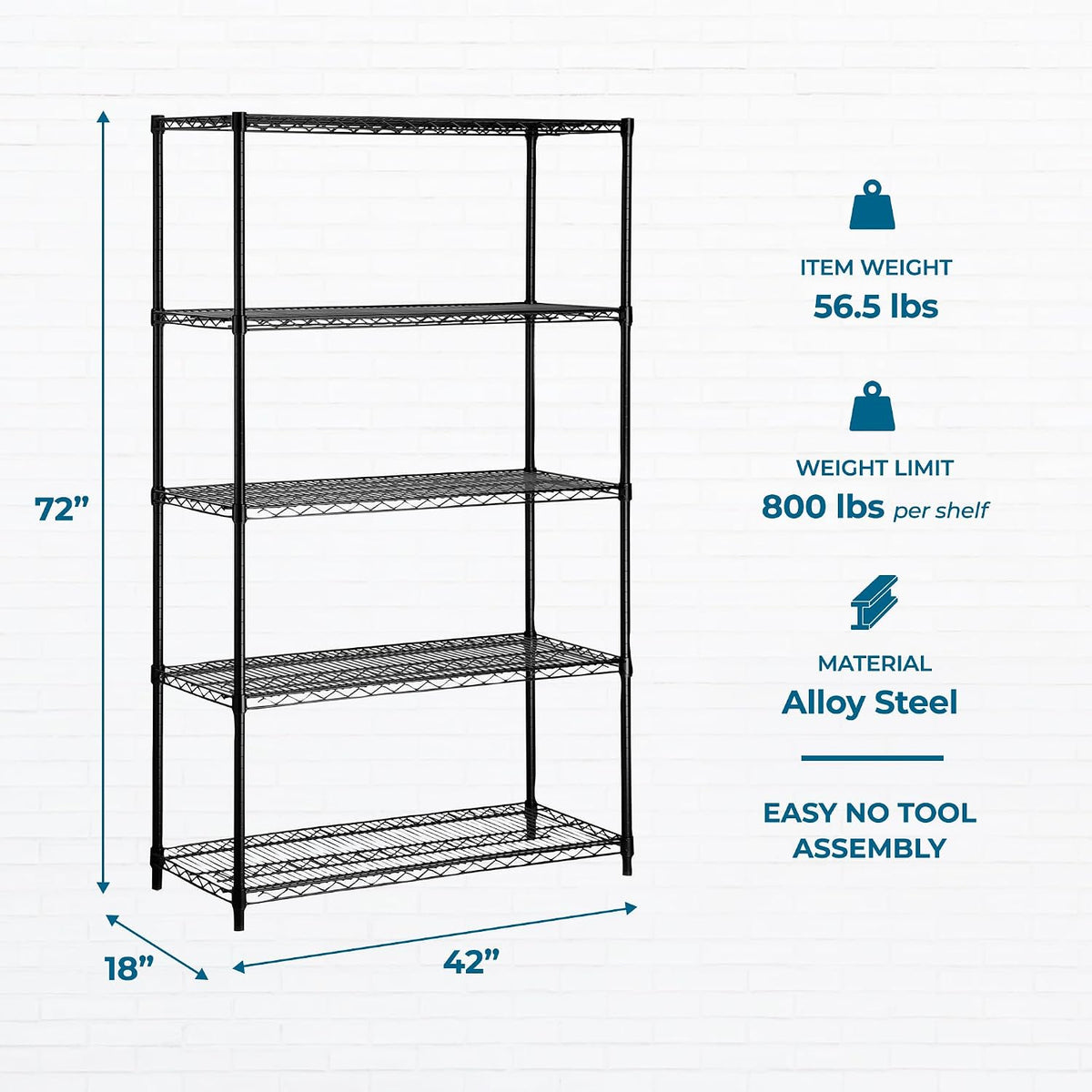 5-Tier Heavy Duty Adjustable Shelving Unit, 200-lb Per Shelf NSF Certified Metal Storage Rack, Chrome Wire Shelf for Garage Kitchen Pantry, 36 x 14 x 72 in