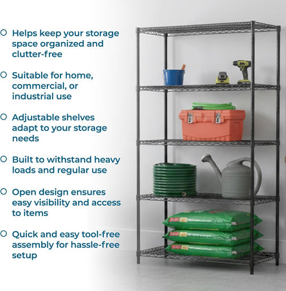5-Tier Heavy Duty Adjustable Shelving Unit, 200-lb Per Shelf NSF Certified Metal Storage Rack, Chrome Wire Shelf for Garage Kitchen Pantry, 36 x 14 x 72 in