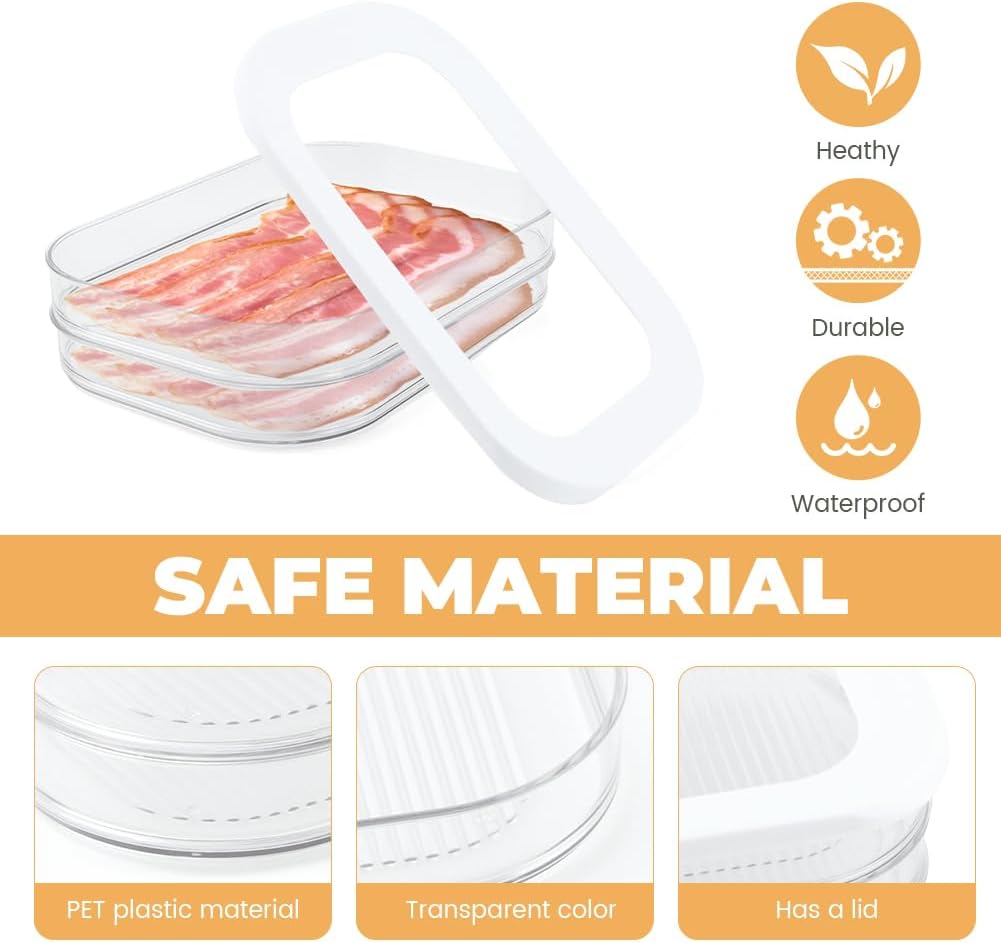 Deli Meat Container for Fridge, 3-Tier Stackable Clear Cold Cuts Storage Containers, Bacon Cheese Container with Lid & Clip, for Lunch Meat,Salami, Bacon, Cheese & Meal Prep
