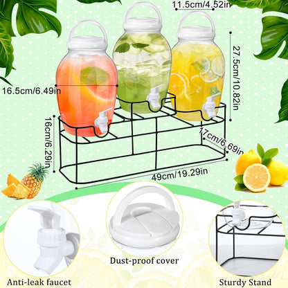 3pcs 1.2 Gal Plastic Drink Dispenser with Spigot Metal Stand, White
