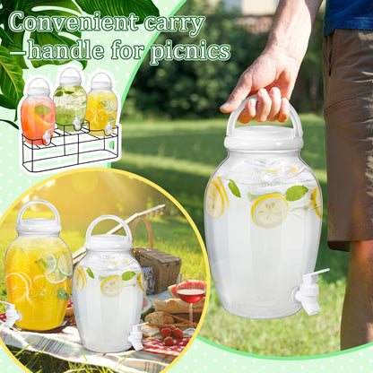 3pcs 1.2 Gal Plastic Drink Dispenser with Spigot Metal Stand, White