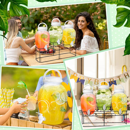 3pcs 1.2 Gal Plastic Drink Dispenser with Spigot Metal Stand, White