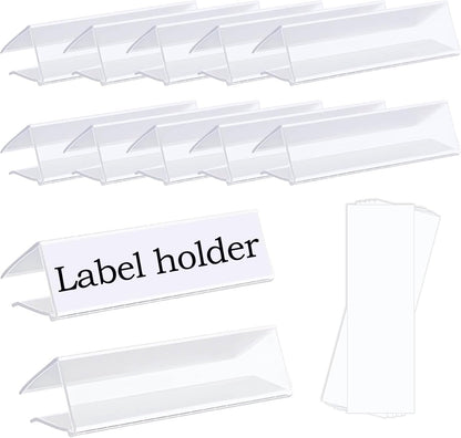 30-Pack Clear Plastic Shelf Label Holder Clips, Fits 0.6-0.78 inch Thick Wire & Wood Shelves, Includes 30 Blank Inserts for Retail Supermarket Organization