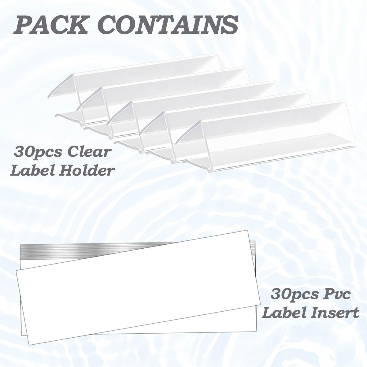 30-Pack Clear Plastic Shelf Label Holder Clips, Fits 0.6-0.78 inch Thick Wire & Wood Shelves, Includes 30 Blank Inserts for Retail Supermarket Organization