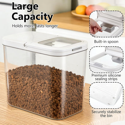 Pet Food Storage Container with Lid & Scooper 10-15lbs/12L Dog Food Storage Container Clear Airtight Cat Food Storage Container BPA Free Dog Treat Container Store Dry Food for Pantry Kitchen
