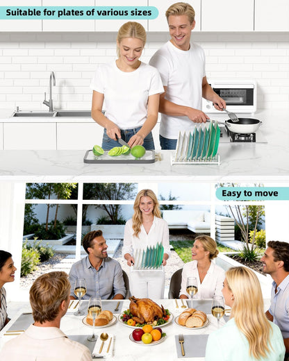 Plate Organizer for Cabinet (2-Pack),Kitchen Dish Rack Organizer for Cabinet Countertop Drawer Space Saver，8 Slots Vertical Plate Holder Storage Rack, Housewarming Kitchen Gifts for Women (White)