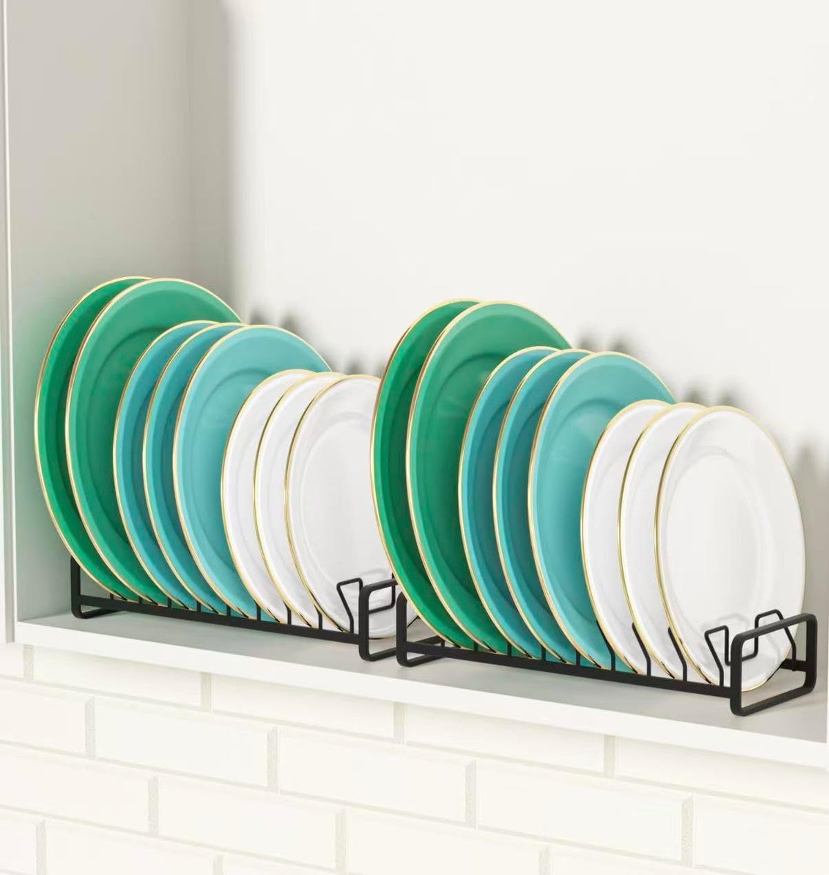 Plate Organizer for Cabinet (2-Pack),Kitchen Dish Rack Organizer for Cabinet Countertop Drawer Space Saver，8 Slots Vertical Plate Holder Storage Rack, Housewarming Kitchen Gifts for Women (White)