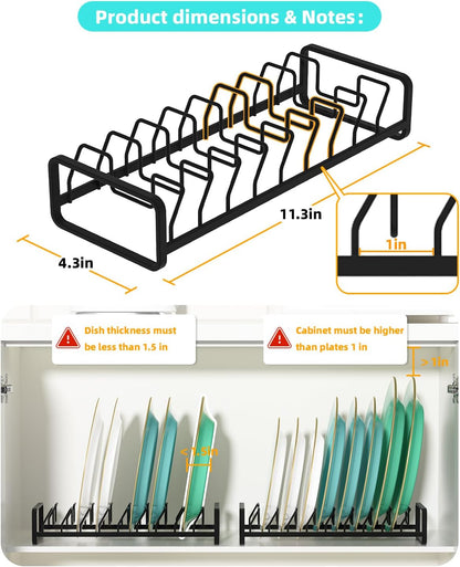 Plate Organizer for Cabinet (2-Pack),Kitchen Dish Rack Organizer for Cabinet Countertop Drawer Space Saver，8 Slots Vertical Plate Holder Storage Rack, Housewarming Kitchen Gifts for Women (White)