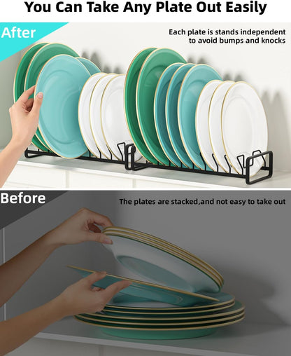 Plate Organizer for Cabinet (2-Pack),Kitchen Dish Rack Organizer for Cabinet Countertop Drawer Space Saver，8 Slots Vertical Plate Holder Storage Rack, Housewarming Kitchen Gifts for Women (White)