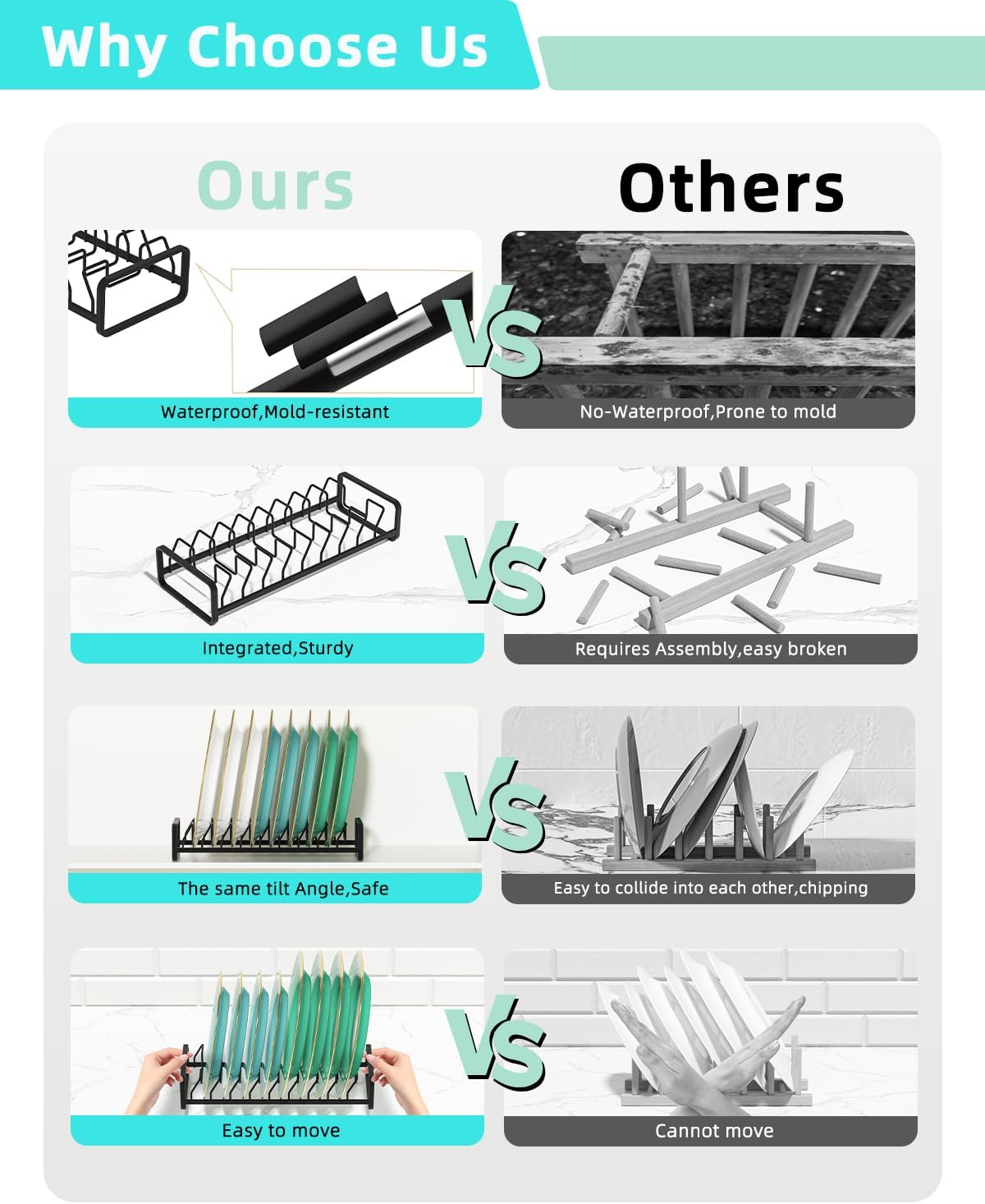 Plate Organizer for Cabinet (2-Pack),Kitchen Dish Rack Organizer for Cabinet Countertop Drawer Space Saver，8 Slots Vertical Plate Holder Storage Rack, Housewarming Kitchen Gifts for Women (White)