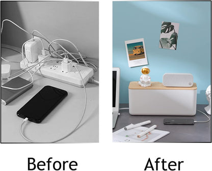 Changsuo Wall Mount Cable Management Box LargeCable Organizer Box for Extension Cord Power Stripe Surge Protector Wire Management Concealer Organizer Cover Hider for Desktop (Large, White)
