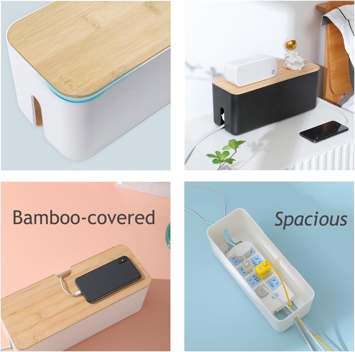 Changsuo Wall Mount Cable Management Box LargeCable Organizer Box for Extension Cord Power Stripe Surge Protector Wire Management Concealer Organizer Cover Hider for Desktop (Large, White)