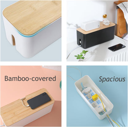 Changsuo Wall Mount Cable Management Box LargeCable Organizer Box for Extension Cord Power Stripe Surge Protector Wire Management Concealer Organizer Cover Hider for Desktop (Large, White)