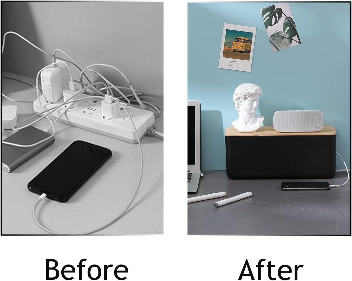 Changsuo Wall Mount Cable Management Box LargeCable Organizer Box for Extension Cord Power Stripe Surge Protector Wire Management Concealer Organizer Cover Hider for Desktop (Large, White)