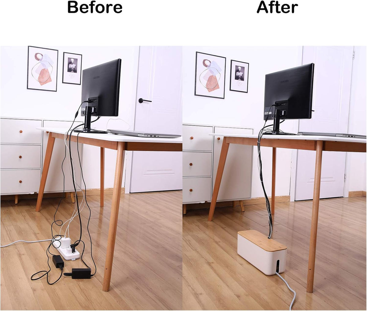 Changsuo Wall Mount Cable Management Box LargeCable Organizer Box for Extension Cord Power Stripe Surge Protector Wire Management Concealer Organizer Cover Hider for Desktop (Large, White)