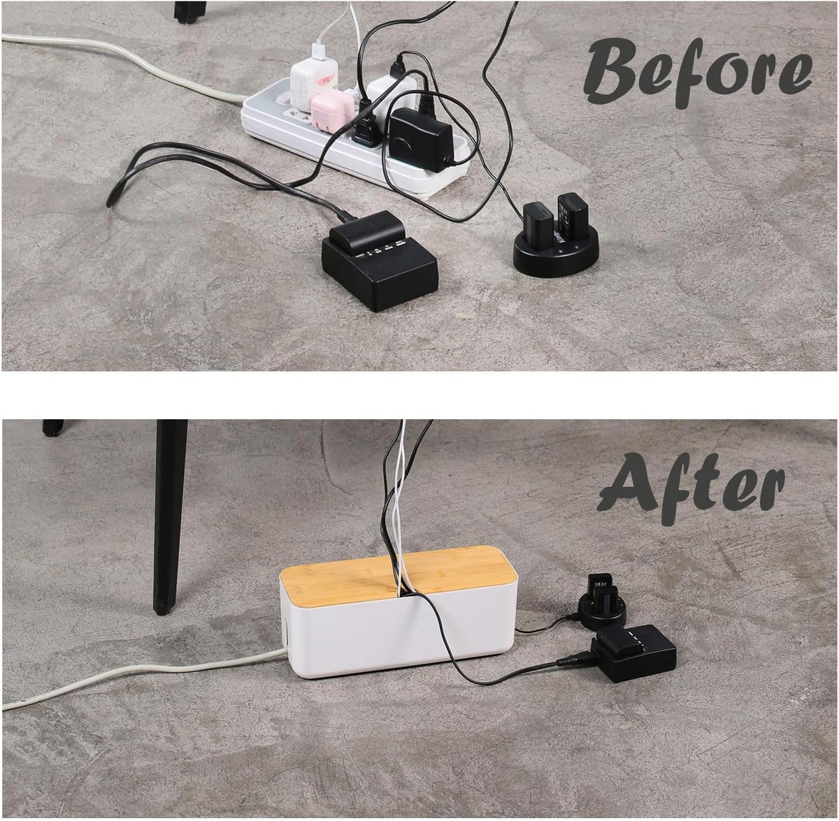 Changsuo Wall Mount Cable Management Box LargeCable Organizer Box for Extension Cord Power Stripe Surge Protector Wire Management Concealer Organizer Cover Hider for Desktop (Large, White)