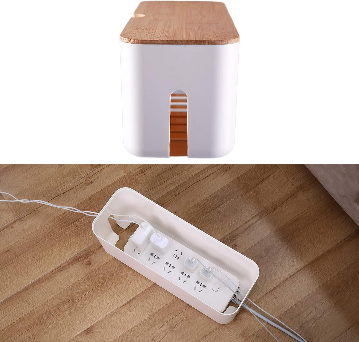 Changsuo Wall Mount Cable Management Box LargeCable Organizer Box for Extension Cord Power Stripe Surge Protector Wire Management Concealer Organizer Cover Hider for Desktop (Large, White)