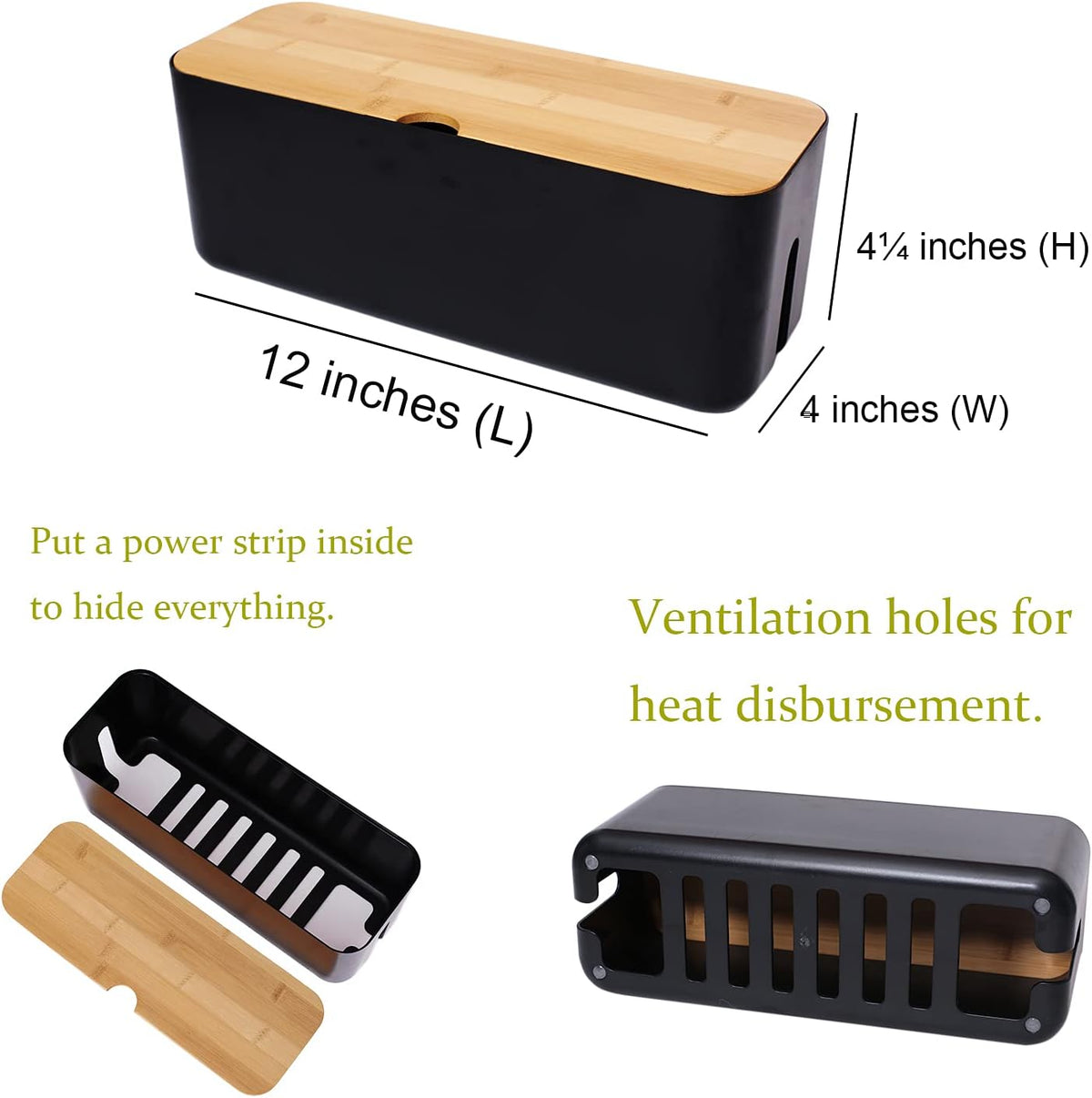 Changsuo Wall Mount Cable Management Box LargeCable Organizer Box for Extension Cord Power Stripe Surge Protector Wire Management Concealer Organizer Cover Hider for Desktop (Large, White)