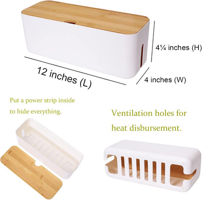 Changsuo Wall Mount Cable Management Box LargeCable Organizer Box for Extension Cord Power Stripe Surge Protector Wire Management Concealer Organizer Cover Hider for Desktop (Large, White)