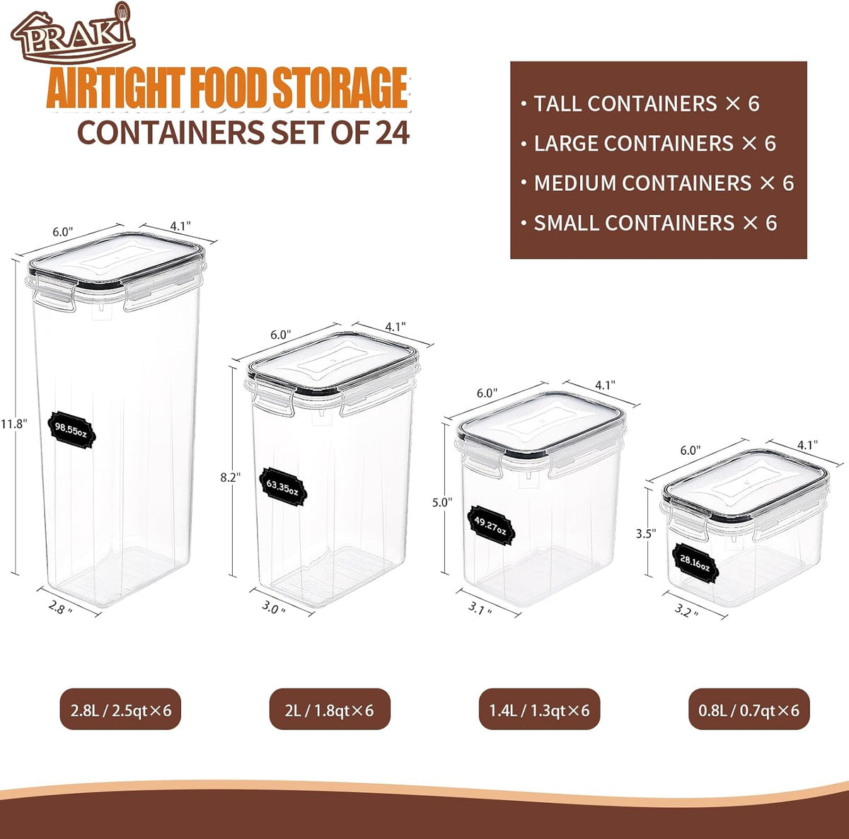Airtight Food Storage Containers Set with Lids - 24 PCS, BPA Free