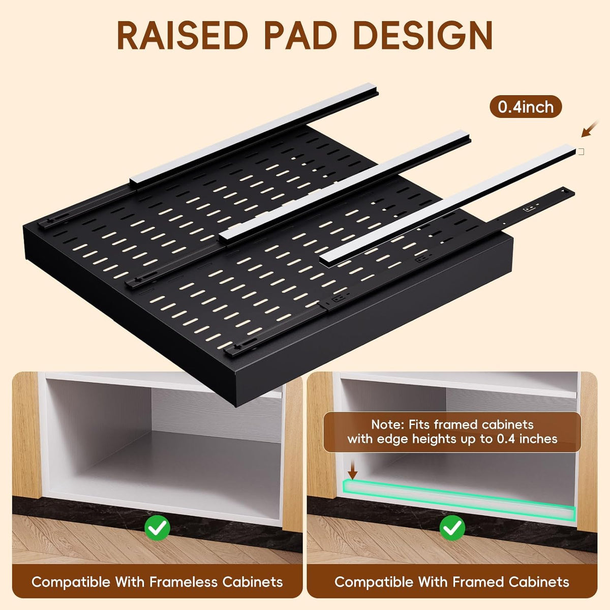 Pull Out Cabinet Organizer, 21" Deep Slide Out Drawers for Kitchen Cabinets, No Drill Adhesive Pull Out Drawers for Cabinets, Roll Out Shelves Adjustable Width 12.05"-20.4"